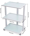 Three Tier Beauty Cart On Wheels With Heavy Duty 330 Lb Capacity All Purpose Rolling Trolley Organizer dimensions labeled