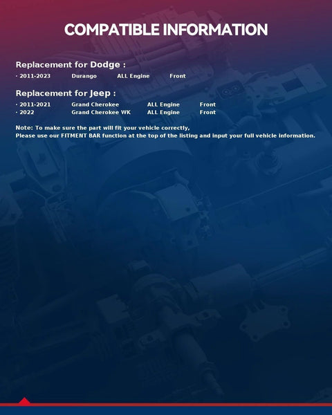 Compatible information for Dodge Durango and Jeep Grand Cherokee wheel hub assembly.