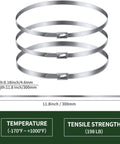 Ultra Tough Stainless Steel Zip Ties 200Pcs 11.8Inch 304 Heat Resistant Tie Wraps shown as 3 stacked loops, dimensions visible.