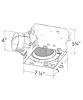 Diagram of 100 CFM Bathroom Exhaust Fan With Edge Lit Dimmable LED Light showing dimensions and airflow design features.