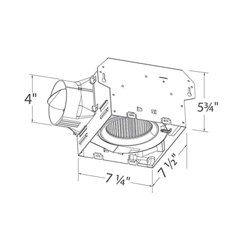 Diagram of 100 CFM Bathroom Exhaust Fan With Edge Lit Dimmable LED Light showing dimensions and airflow design features.