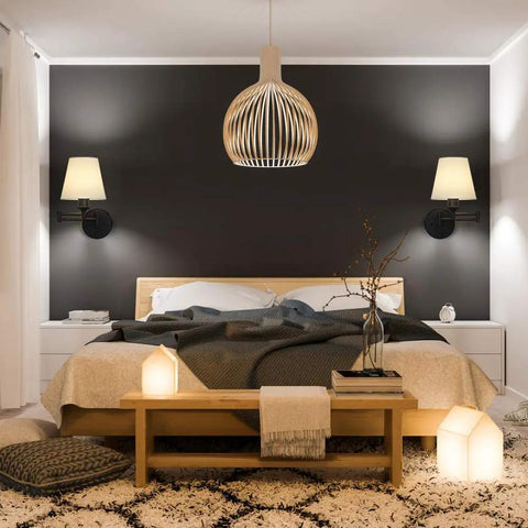 Adjustable Swing Arm Wall Sconce Set Of 2 With White Shade And Black Metal Modern Plug In Or Hardwire Wall Lamps in bedroom