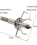 Close-up of stainless steel spring arm design in Small Game Broadheads 100 Grain Mixed Judo And Hammer 12 Pack arrow tip.