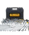 264-Piece Socket Set With One Quarter Inch, Three Eighth Inch, and One Half Inch Drive SAE and Metric, in front of black case