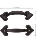 Retro Cast Iron Cabinet Handles Set With Vintage Door Pulls, shown with dimensions for dressers and wardrobes, ergonomic design.