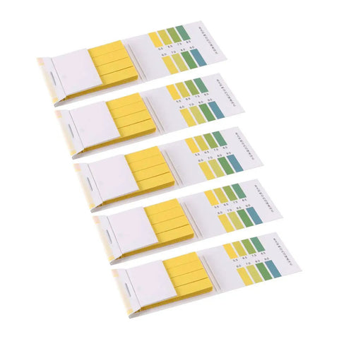 Four packs of pH test strips with color charts for 80 In 1 PH Test Strips Kit For Water, Food, Pool And Aquarium Testing From 5.5 To 9.0