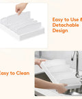 Kitchen Cabinet Lid Organizer With 6 Adjustable Dividers And 7 Sections For Lids Bowls And Containers Space Saving No Fuss Lid Holder For Pantry Fits Small To Large Containers 13 By 10 Inch, shown in use and being washed