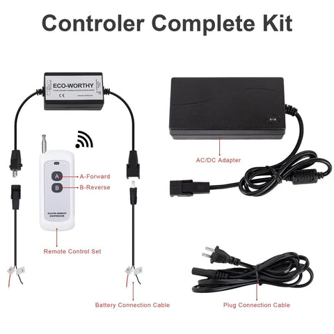 Wireless Remote Linear Actuator Controller Kit For 12V DC Motors With 5A High Current Output, remote and AC/DC adapter shown