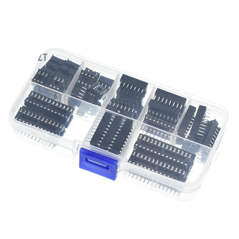 Top Tier 66 Piece DIP IC Sockets Adaptor Kit With Solder Type Design For 6 8 14 16 18 20 24 And 28 Pins in storage case