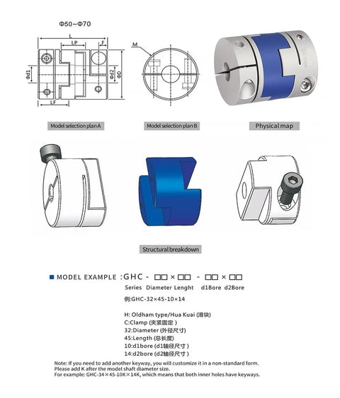 Heavy Duty Aluminum Alloy Flexible Oldham Coupling Shaft 5mm To 16mm for Encoder Applications, showing detailed specifications and structural breakdown.