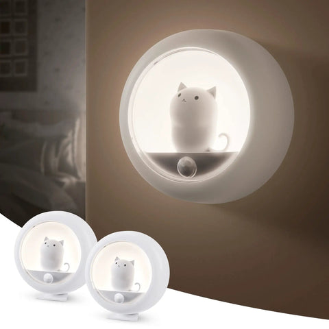 Two Pack Cute Cat Motion Sensor Night Light Cordless Rechargeable LED Stick Anywhere Closet Stairs Wall Lights