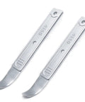 Two Piece 4140 Pry Bar Set, metal pry tools with curved tips for auto panel removal and trim demolition, side view.