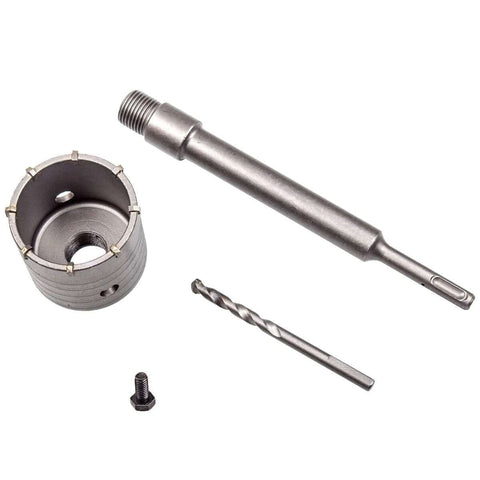 CertBuy 2 1/2 inch concrete hole saw kit with SDS Plus shank, 65mm cutter, drill bit, and mounting screw