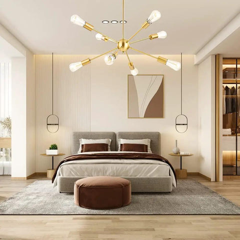 Mid Century Sputnik Chandelier With Eight Lights Industrial Vintage Black Starburst Flush Mount Ceiling Light For Kitchen Dining Room Bedroom And Hallway Modern Pendant Lighting That Pops