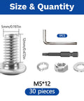 30Pcs M5 x 12mm Flat Head Hex Socket Cap Screws Set 304 Stainless Steel Fully Threaded Bolts With Hex Key And Screwdriver Bit