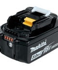 18V LXT Lithium-Ion 5.0Ah Battery With Built-In LED Charge Indicator, showing LED lights and terminals, black casing.