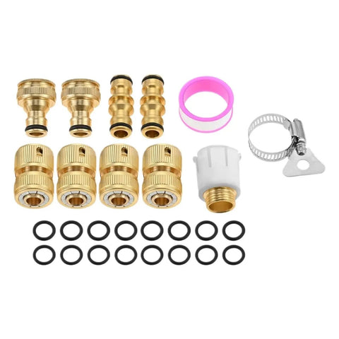 Durable Nine Piece Brass Garden Hose Quick Connect Tap Fitting Kit For Easy Outdoor Connections To Hoses Nozzles Pipes And Sprinklers, brass adapters and O-rings