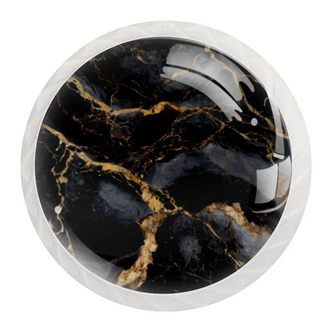 Black Marble Pattern Cabinet Knobs Set Of 2 For Kitchen Cabinets And Furniture Drawers, 1.37 Inch Decorative Knob Detail View