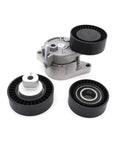 Upgrade Your Drive With This Premium Belt Pulley Tensioner Idler Timing Kit Set Designed Specifically For That Sweet 325i 525i And M3 To Keep Your Engine humming Smoothly, Silently, And Rocking Hard Without Any Annoying Slippage Or Noise Problems. BMW belt tensioner kit with 3 black idler pulleys and aluminum housing for 325i 525i M3