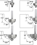 Pro Grade Six Piece Cove Router Bit Set With Quarter Inch Shank, various sizes displayed for precise edge profiling.