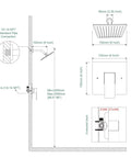 Diagram of Metal Shower Faucet Complete Bathroom Wall Mounted System with 6 Inch Rainfall Shower Head Setup in Brushed Gold.