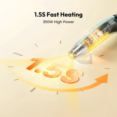 Close-up of Dual Temp 350W Heat Gun For Resin And DIY Crafting heating in 1.5 seconds with transparent view showing internal components