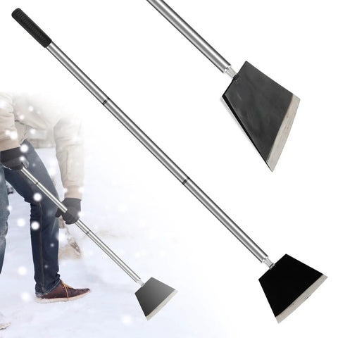 Heavy Duty Garden Shovel With 47 Inch 3 Section Telescoping Handle for Moss Removal and Snow Scraping, Durable Metal Blade