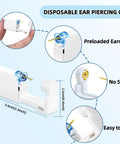 All In One Ear Piercing Kit With Disposable Piercing Guns And Cubic Zirconia Stud Earrings Eight Guns Three Styles Of CZ Earrings And 3mm Ball Ear Studs Cleaning Wipes For Safe At Home Piercing Gold disposable ear piercing gun, 5.6cm x 2.5cm
