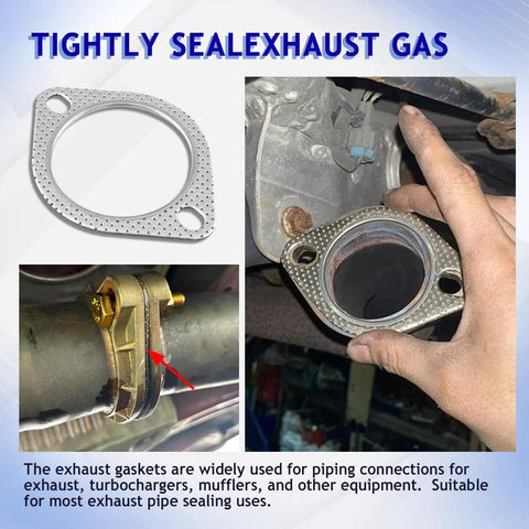 Two-piece car exhaust gasket; perforated metal flange, universal fit (front view)