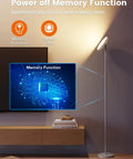 71 Inch Tall LED Floor Lamp With Remote And Touch Control 42W 3700LM shown with memory function display in living room.