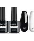 Two Piece Black And White Gel Nail Polish Kit For Soak Off UV LED Nails, Hema Free Cruelty Free Vegan, Nail Art Starter Manicure Set
