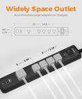 10 Foot Surge Protector Power Strip With 5 Widely Spaced Outlets And 3 USB Ports Heavy Duty Extension Cord For Home Office Computer And Electronics 1875W 15A Let You Charge Up To 8 Gadgets At Once, black strip with wide outlets