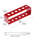 Two Rack Laboratory Test Tube Set With Airtight Caps And 12 Transparent Plastic Tubes For Experiments, Science Party Decor, Storage And DIY Lab Projects For Home Lab Use And Science Class showing red rack dimensions and tube size.