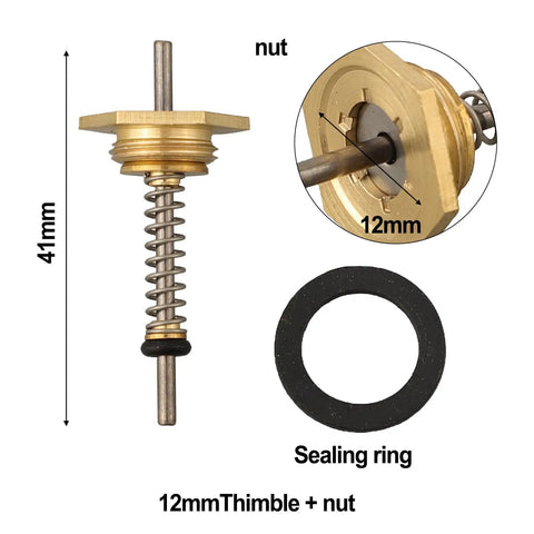 Rock Solid Copper Gas Water Heater Valve Thimble Linkage Pin Set In 10mm And 12mm Sizes For Boiler And Appliance Fixes, 12mm thimble with nut and sealing ring.