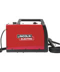 Compact And Portable Mig Welder Perfect For DIY Projects Uses Flux Core Or Mild Steel Easy To Operate At Home With 120 Volt Power shows a red welder with a handle.