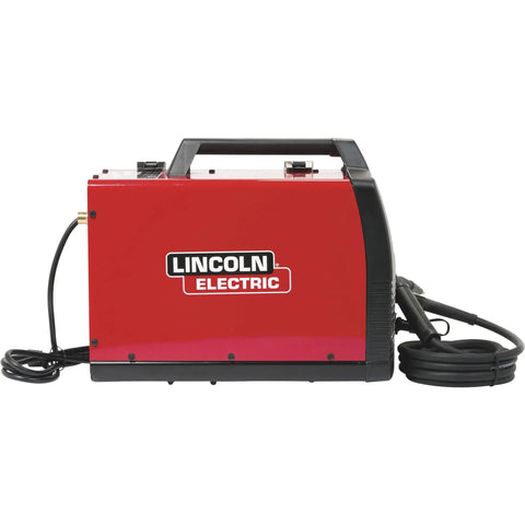 Compact And Portable Mig Welder Perfect For DIY Projects Uses Flux Core Or Mild Steel Easy To Operate At Home With 120 Volt Power shows a red welder with a handle.
