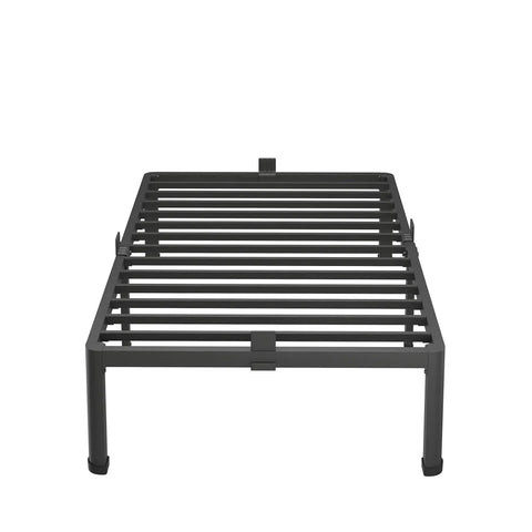 Heavy Duty Twin Bed Frame Built Different With Round Corner Legs And Mattress Slide Stopper Solid Steel Framework visible from the front view.