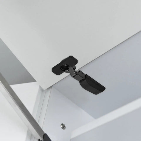 Close-up of soft close cabinet door hinges with silent damping for quiet kitchen upgrades, sleek design shown in modern cabinet installation.