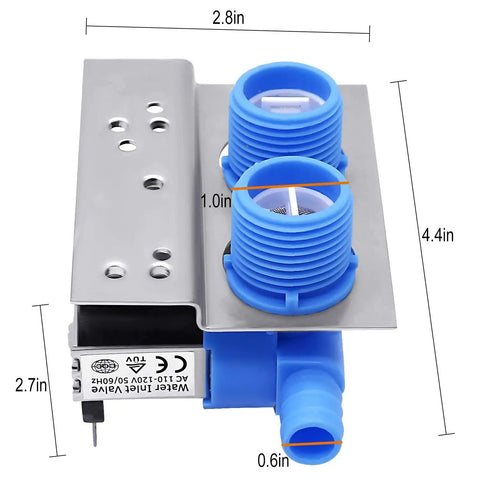 Upgrade 285805 Washer Water Inlet Valve With Mounting Bracket detailed dimensions fits Whirlpool Kenmore Maytag Electrolux.
