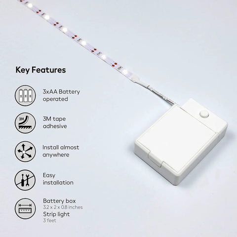 Battery Powered LED Strip Lights 40 Inch 3 Pack Wireless Under Cabinet Lighting with 3M Adhesive and Battery Box