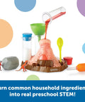 Fizzy Volcano Science Kit For Kids 13 Piece Set With Realistic Eruption Experiments And Colorful Lab Guide displayed with tools.