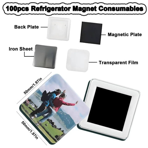 DIY Button Badge Maker Kit 50x50mm Pin Press Machine With Paper Cutter And 100pcs Components For Creating Custom Photo Magnets, Fridge Decor, Gifts, And Personalized Badges: magnetic plate, film, back plate
