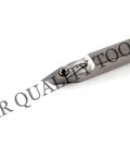 Carbide wood lathe turning chisel with replaceable tip, gray metal shaft, side view