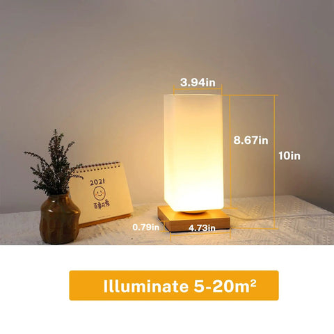 Vase Table Lamp With Frosted Glass Shade And Wood Base Dimmable 3 Color LED Bedside Light USB Charge