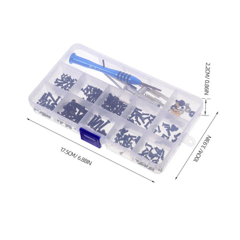 RC Car Screw Kit With Fasteners And Gasket Pro Grade Repair Tools Set For Remote Control Cars, Metric Screw Assortment in box.