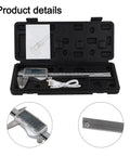 Jewelry Measurement Tool 150mm Digital Caliper(150MM) in black case with USB cable and instruction manual.
