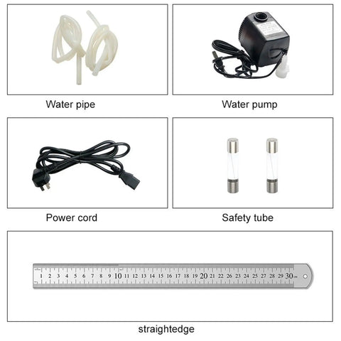 High Octane Acrylic And Pvc Plastic Bender With No Fuss Water Pump Cooling And 1000 Watt Carbon Fiber Heater Straight Forward Angle Adjustments For Tough Sheet Bending Runs components including water pump, power cord, and straightedge.