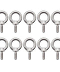 Ten Pack M4 Ring Eye Bolts, Heavy Duty 304 Stainless Steel, Shoulder Lifting, Male Thread, 0.7 Mm Pitch, 12 Mm Thread Size