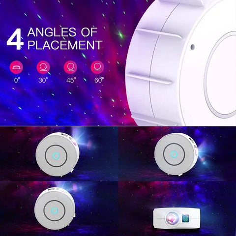 Nebula Night Light Projector for Bedroom with 16 Million Colors and 7 Nebula Modes Ceiling Star Projector shown at 4 angles