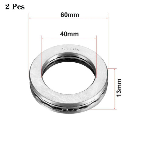 Front view of 2-pack 51108 thrust ball bearings, steel, 40x60x13 mm